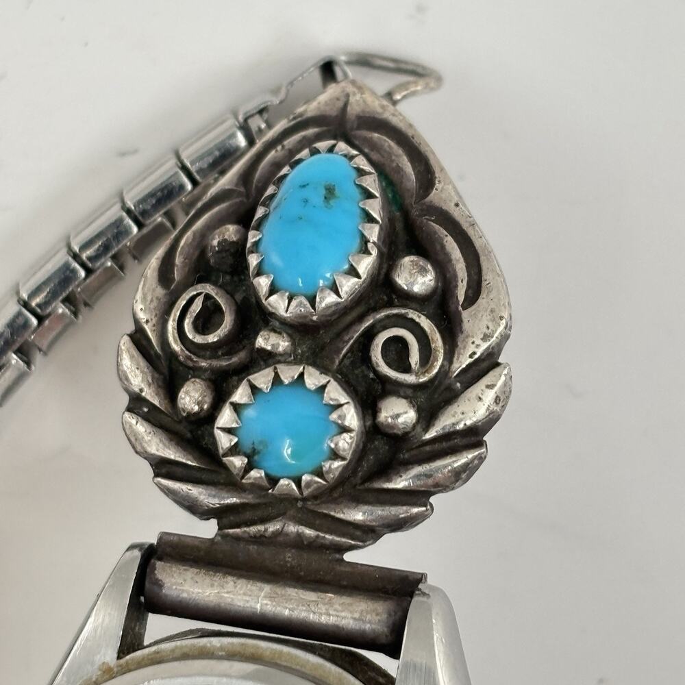Vtg Seiko Quartz Watch Sterling Silver Turquoise Watch Tips Southwestern Navajo - Picture 10 of 13